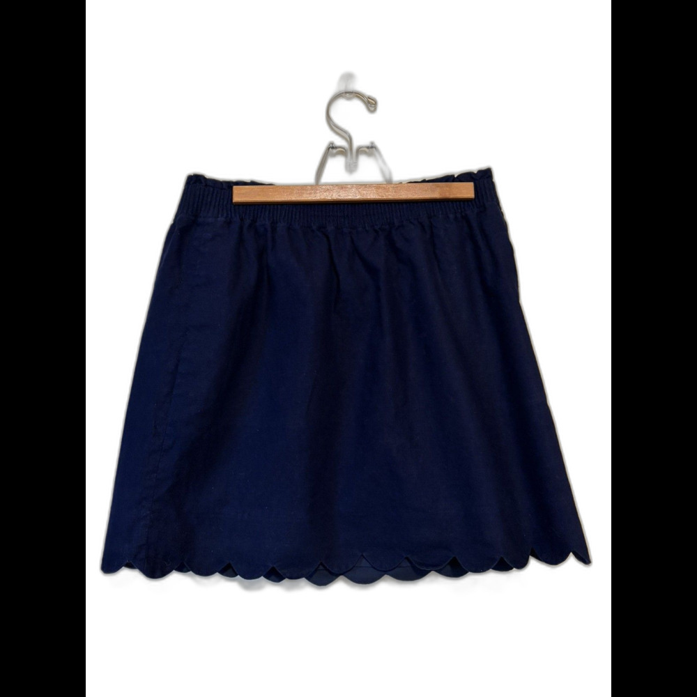 J By J Crew Linen Skirt Size 10 Navy Scallop Hem Elastic Waist Pockets Lined